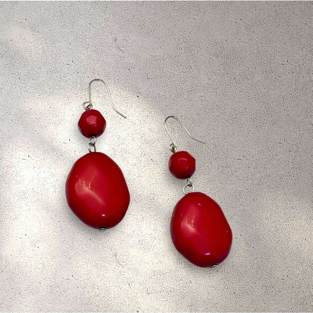 Chunky Red Dangle Earrings